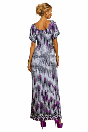 Rochie lunga din lycra cu imprimeu si elastic la decolteu [1]