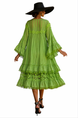 Rochie eleganta verde praz cu maneci clopot si dantela [3]