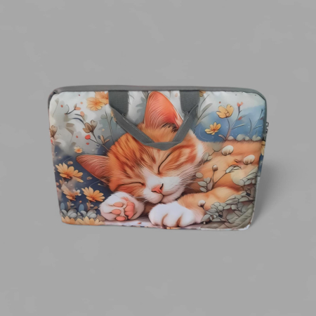 Sacose & genti pisici - Geanta din material textil cu imprimeu pisica scumpa portocalie