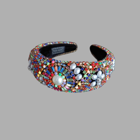 Bentite - Bentita eleganta pe suport dur cu perle,  pietre, cristale colorate