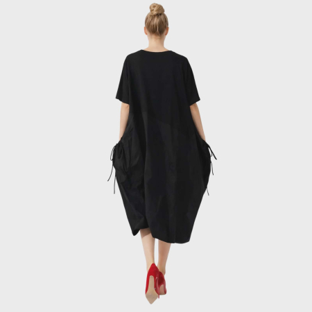 Rochie neagra din bumbac cu imprimeu artistic si buzunare laterale [1]