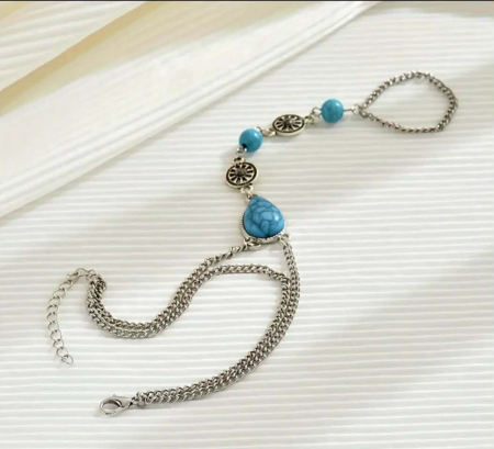 Bratara tip slave argintie cu piatra turcoaz boho chic [1]