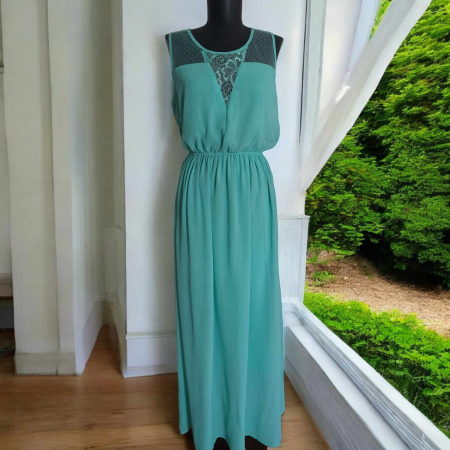 Rochii lycra & poliester & voal - rochie-lunga-de-vara-din-voal-cu-tulle-la-decolteu