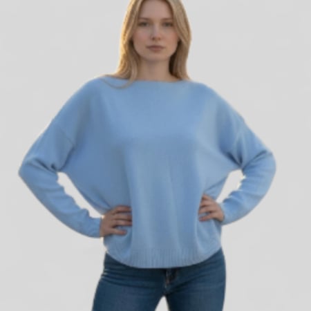 Pulovere - Pulover bleumarin din tricot moale cu decolteu barcuta