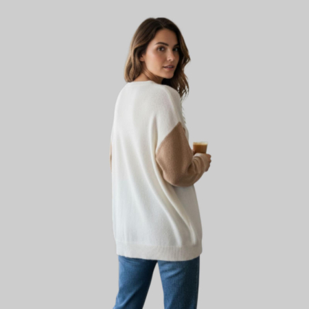 Pulever tricotat in doua culori cu decolteu adanc [1]