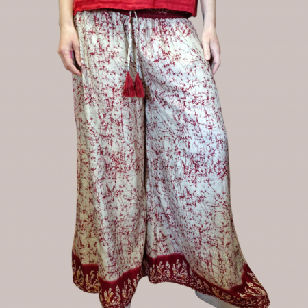 Pantaloni matase - Pantaloni croi larg din matase indiana cu banda elastica in talie