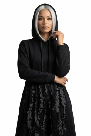 Rochie din bumbac tip hanorac cu aplicatii  pe tulle in forma de frunze [2]