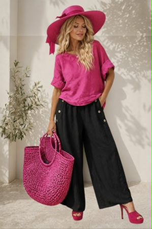 Bluze sezon cald - Bluza din in ciclam  cu nasturi pe partea din spate