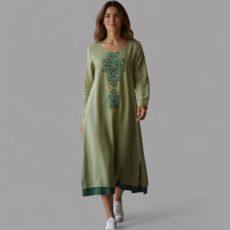 Rochii bumbac - Rochie din bumbac vernil cu aplicatii la bust