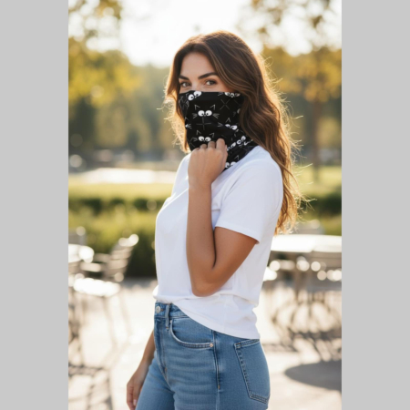 Imbracaminte desene pisici - Guler tip burlan negru cu imprimeu pisici