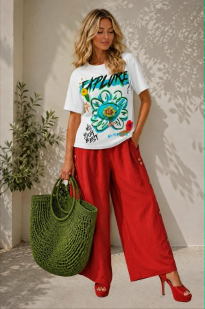 Bluze sezon cald - Bluza din bumbac cu imprimeu si aplicatii din lana in relief