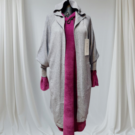 Pulovere - cardigan-tricotat-gri-cu-gluga-si-buzunare