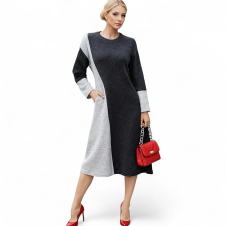 Rochii din tricot - Rochie pentru iarna  din acrylic  in doua culori cu maneca lunga