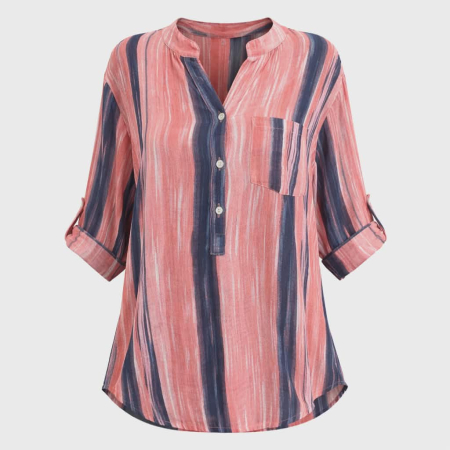 Bluza din in si model in nuante de albastru si roz tip tunica [2]