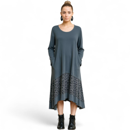 Rochie gri asimetrica cu imprimeu animal print la poale [2]