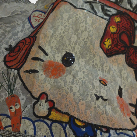 Bluza spectaculoasa din dantela gri si desen hello Kitty cu paiete si volane [3]