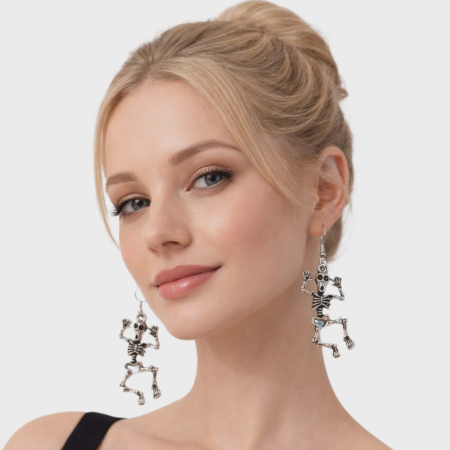 Bijuterii - Cercei in forma de schelet din material inoxidabil argintiu