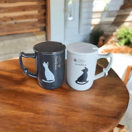 Cani /Cescute pisica/ Seturi - Set Compus din Doua Cani din Ceramica cu Lingurite Inox si Capac