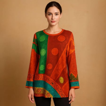 Imbracaminte - Bluza Dama cu imprimeu Artistic si Maneca Lunga