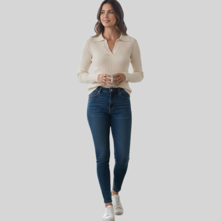 Bluza tricotata crem si guler polo [1]