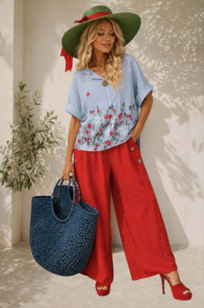 Bluze in - Bluza din in bleumarin brodata pentru marime mare