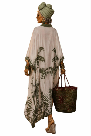 Kaftan din vazcoza tip camasa  cu imprimeu verde kaki [1]