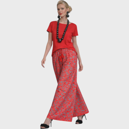 Imbracaminte - Pantaloni croi larg din matase indiana cu banda elastica in talie