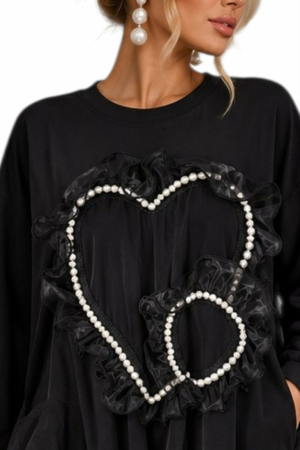 Rochie neagra  din bumbac  cu aplicatii perle si tulle [1]