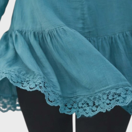 Bluza din matase si vascoza albastru turcoaza cu dantela la tiv [3]
