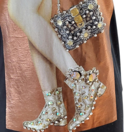 Tricou negru cu imprimeu fashion detaliu pietre si strasuri  cu accente metalice [3]