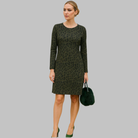 Rochii vascoza - Rochie verde kaki cu imprimeu animal print si croi drept