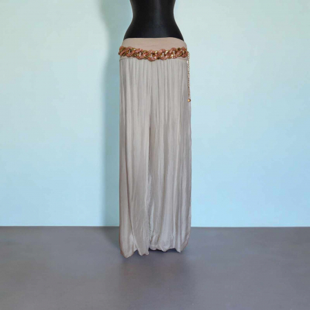 Pantaloni matase - Pantaloni de Vara din Matase Croil Larg cu Banda in Talie