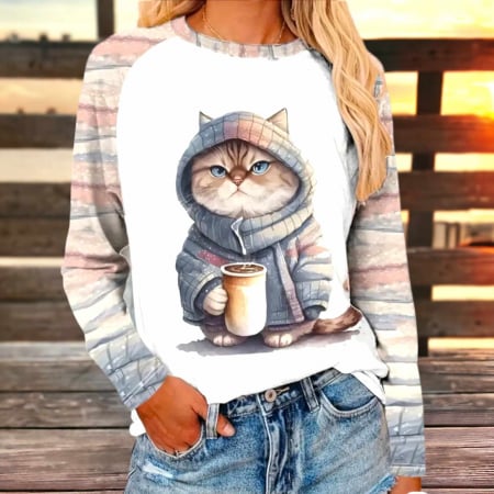 Bluze /pulovere pisica - Bluza cu imprimeu pisici pentru sezon rece