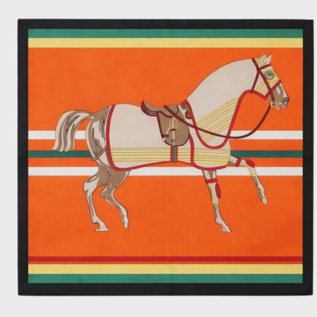 Esarfa din satin patrata cu imprimeu cal alb superb [1]