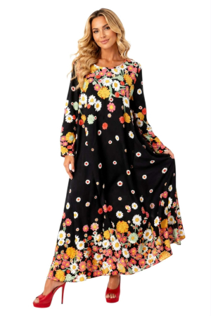 Rochie cu imprimeu floral si decolteu rotund [2]