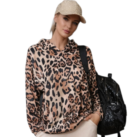 Bluze sezon rece & pulovere - Hanorac dama cu imprimeu animal print croi lejer