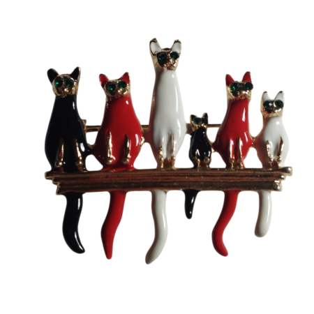 Brose pisici & Brelocuri pisici - Brosa din metal auriu in forma de buchet de pisici