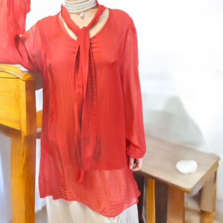 Bluze matase - Bluza lunga din matase cu dublura din vascoza pe interior