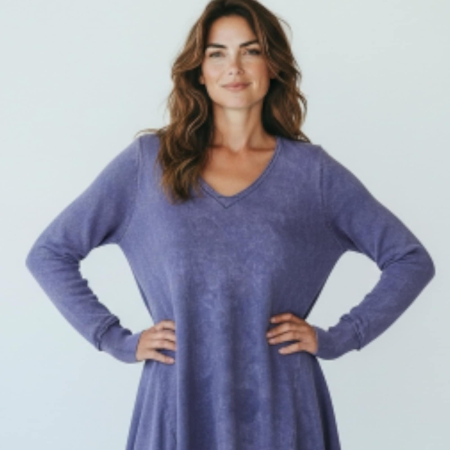 Rochie din bumbac mov asimetrica in forma de gogosar la poale [2]