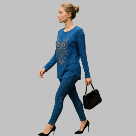 Bluza albastra cu bufnita din  tinte aurii si maneci lungi [2]