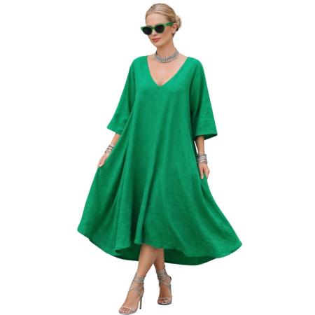 Rochii in - Rochie din in asimetrica croi larg si buzunare laterale ascunse