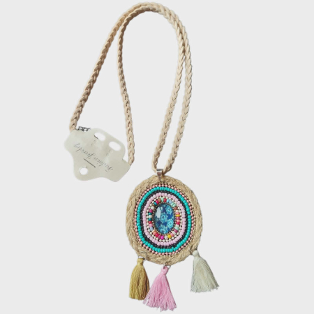 Coliere - Colier statement oval cu margele colorate tip boho