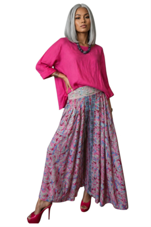 Fuste matase & fuste pantalon - Fusta pantalon ampla din matase indiana cu brau