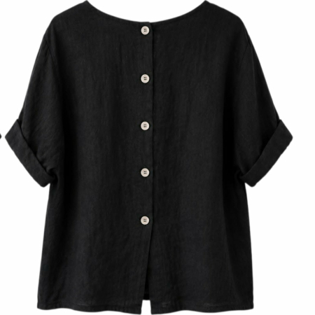 Bluza din in neagra cu nasturi pe partea din spate [2]