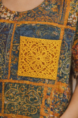 Rochie din bumbac croi larg tip patchwork cu detaliu macrame [2]