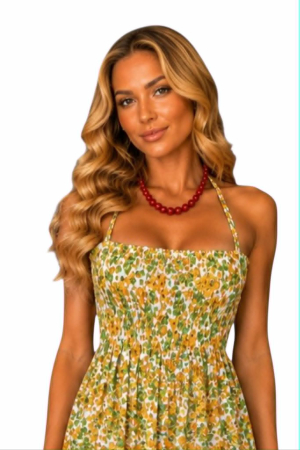 Rochie din bumbac cu bretele si plasa elastica la bust [2]