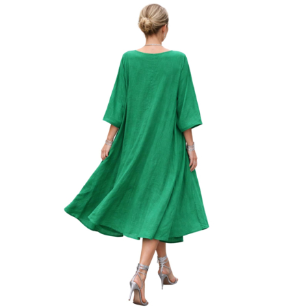 Rochie din in asimetrica croi larg si buzunare laterale ascunse [1]