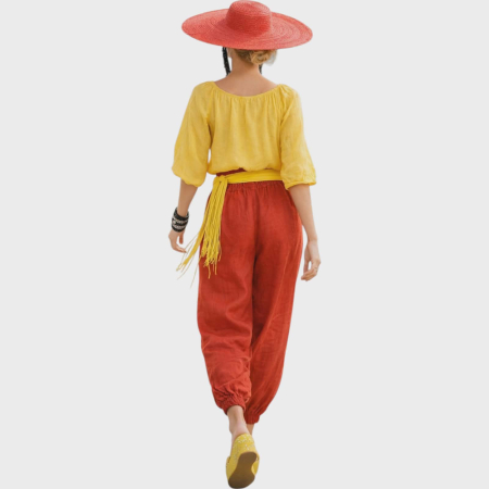 Pantaloni rosii din in tip salvari cu buzunare [2]