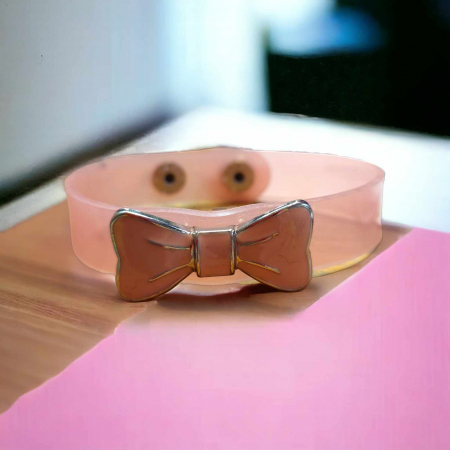 Bratari - Bratara din plastic transparent roz cu fundita