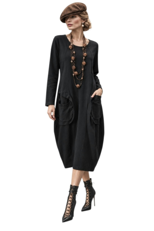 Rochii bumbac - Rochie din bumbac neagra  cu buzunare supradimensionate